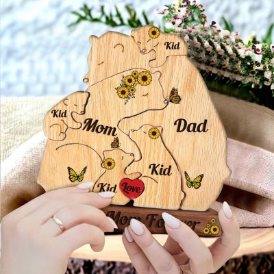 Custom Wood Bear Family Puzzle Keepsake Home Decor For Mother's Day Gift