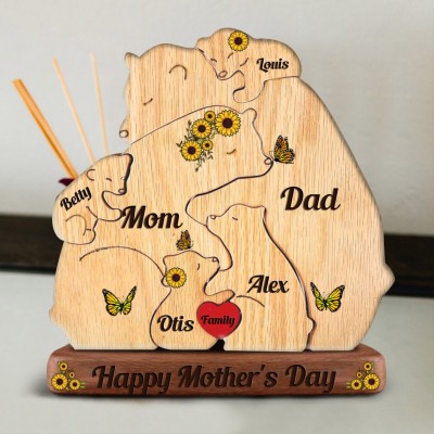 Custom Wood Bear Family Puzzle Keepsake Home Decor For Mother's Day Gift