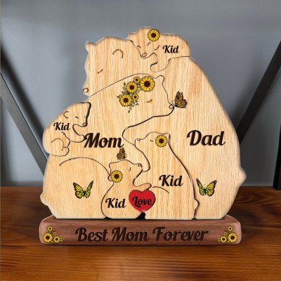 Custom Wood Bear Family Puzzle Keepsake Home Decor For Mother's Day Gift