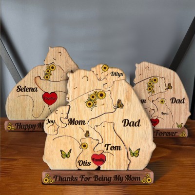 Custom Wood Bear Family Puzzle Keepsake Home Decor For Mother's Day Gift