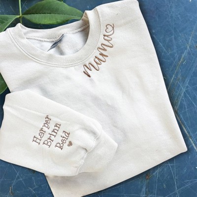 Custom Embroidered Mama Sweatshirt Hoodie with Kids Names For Mother's Day Gift Ideas