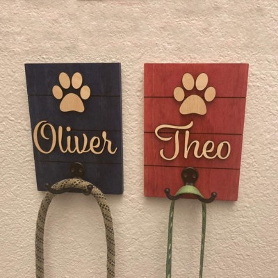 Personalised 3D Dog Paw Shiplap Leash Holder