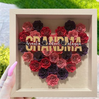 Personalised Mum Heart Flower Shadow Box With Kids Name For Mother's Day Birthday