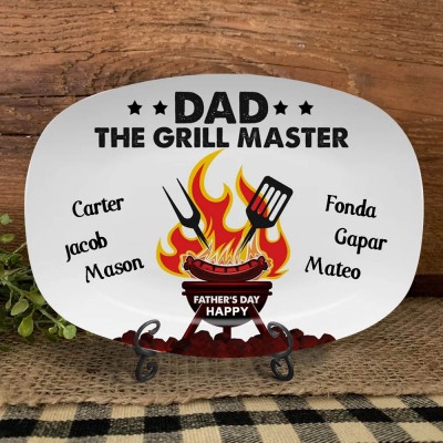 Personalised Dad The Grill Master Plate With Kids Names For Father's Day