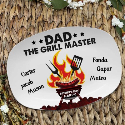 Personalised Dad The Grill Master Plate With Kids Names For Father's Day