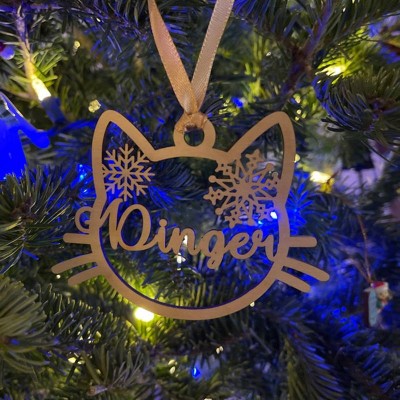 Personalised Wood Cat Christmas Ornament with Name Engraved