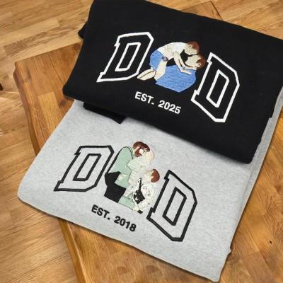 Custom Embroidered Dad Sweatshirt From Portrait with Kid Name Fathers Day or Birthday Gift for Dad
