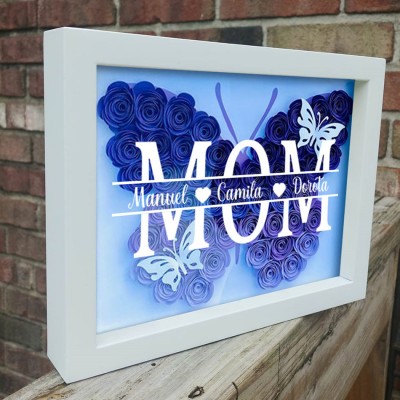Custom Butterfly Mum Flower Shadow Box With Kids Name For Mother's Day Gift Ideas
