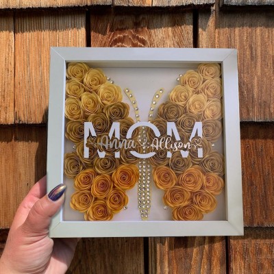 Custom Mum Butterfly Shadow Box With Kids Name For Mum Grandma Mother's Day Gift Ideas