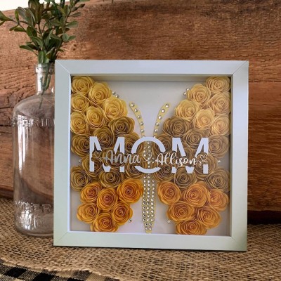 Custom Mum Butterfly Shadow Box With Kids Name For Mum Grandma Mother's Day Gift Ideas
