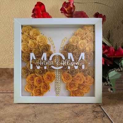 Custom Mum Butterfly Shadow Box With Kids Name For Mother's Day Gift Ideas