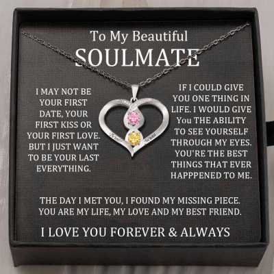 To My Soulmate Heart Necklace With Name and Birthstone Custom Valentine's Day Anniversary Couple Gift Ideas