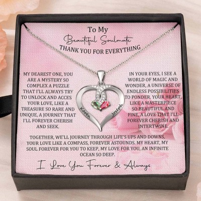 To My Soulmate Heart Necklace With Name and Birthstone Custom Valentine's Day Anniversary Couple Gift Ideas