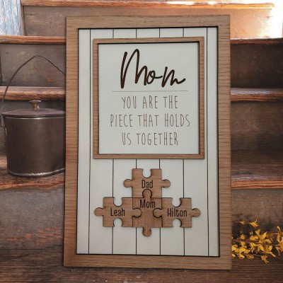 Mum Puzzle Sign Personalised Mother's Day Wood Sign Gift Ideas Piece That Holds Us Together