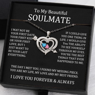 To My Soulmate Heart Necklace With Name and Birthstone Custom Valentine's Day Anniversary Couple Gift Ideas