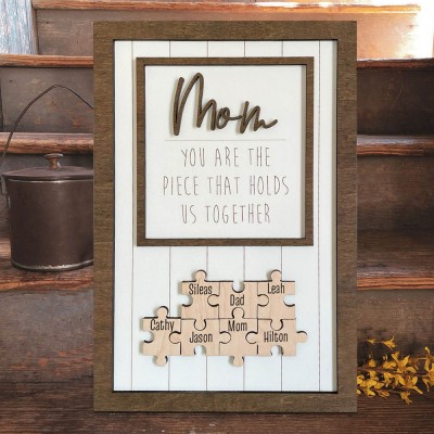 Mum Puzzle Sign Personalised Mother's Day Wood Sign Gift Ideas Piece That Holds Us Together