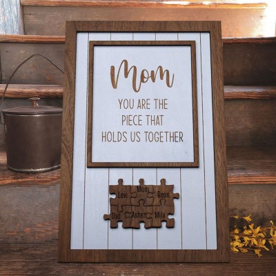 Mum Puzzle Sign Personalised Mother's Day Wood Sign Gift Ideas Piece That Holds Us Together