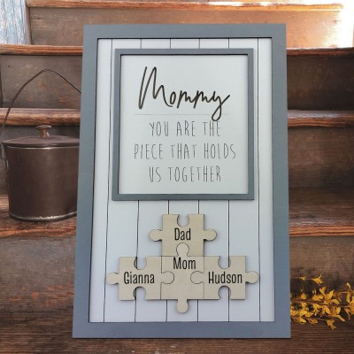 Mum Puzzle Sign Personalised Mother's Day Wood Sign Gift Ideas Piece That Holds Us Together