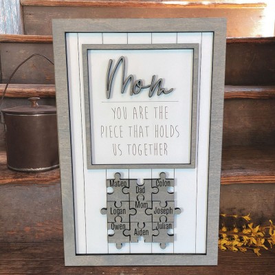 Mum Puzzle Sign Personalised Mother's Day Wood Sign Gift Ideas Piece That Holds Us Together