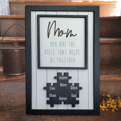 Mum Puzzle Sign Personalised Mother's Day Wood Sign Gift Ideas Piece That Holds Us Together