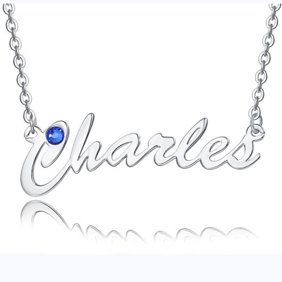 Silver Personalised Name Necklace Customized " Carrie" Style Name Engraving Necklace With Birthstone