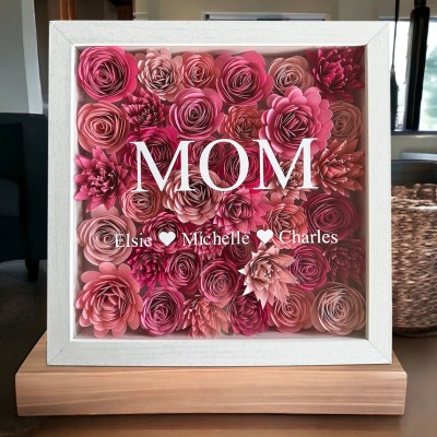 Personalised Mum Flower Shadow Box With Kids Name For Grandma Mum Mother's Day Gift