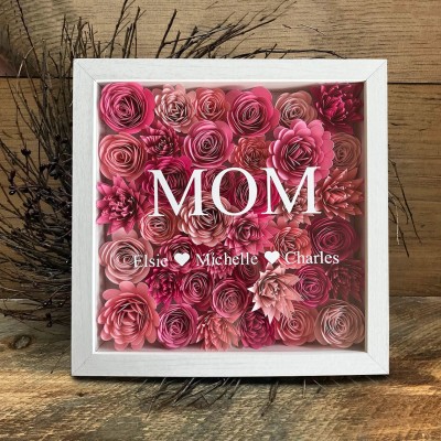 Personalised Mum Flower Shadow Box With Kids Name For Grandma Mum Mother's Day Gift