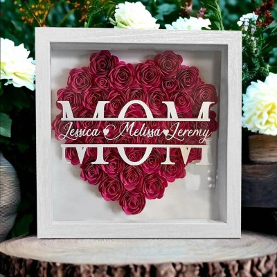 Custom  Mum Heart Flower Shadow Box With Kids Name For Grandma Mum Mother's Day Birthday Gift