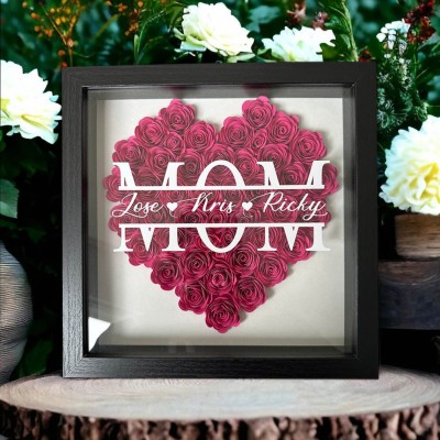 Custom  Mum Heart Flower Shadow Box With Kids Name For Grandma Mum Mother's Day Birthday Gift