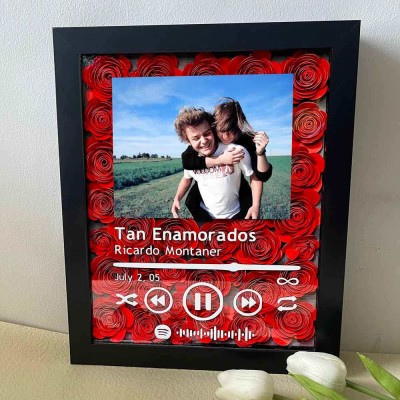 Personalised Spotify Flower Shadow Box With Couple Photo For Wedding Anniversary Valentine's Day