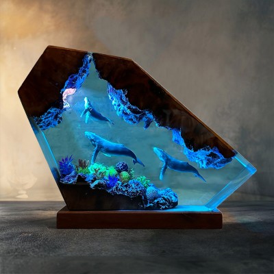 Whales Resin Wood Lamp Gifts For Ocean Lovers