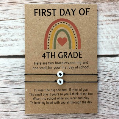 First Day of 4th Grade Back to School Bracelet Mummy and Me Anxiety Separation Wish Gifts For Kid Set of 2