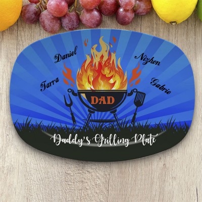 Personalized Barbecue Platter With Kids Name Daddy's Grilling Plate For Father's Day