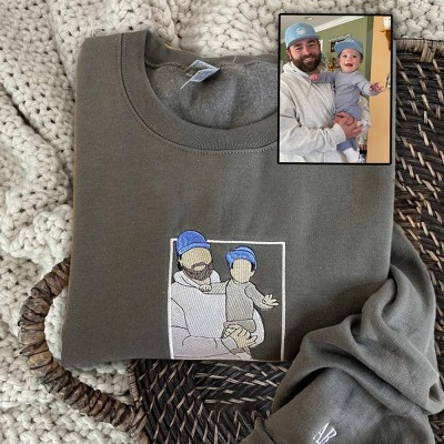 Custom Embroidered Dad Sweatshirt From Portrait with Kid Name Fathers Day or Birthday Gift for Dad