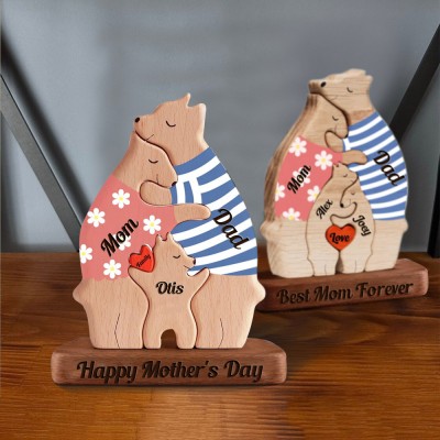 Custom Wood Bear Family Puzzle Keepsake Home Decor For Mother's Day Gift