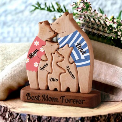 Custom Wood Bear Family Puzzle Keepsake Home Decor For Mother's Day Gift