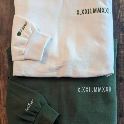 Custom Embroidered Roman Numeral Sweatshirt Hoodie For Couple Valentine's Day Anniversary