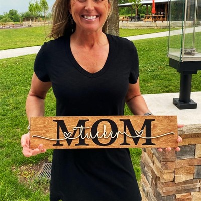 Custom Mum Wood Sign With Name Engraving For Grandma Birthday Mother's Day