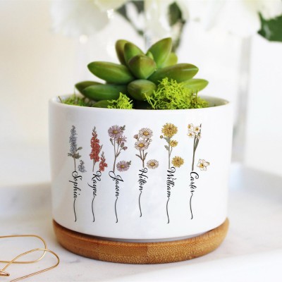 Custom Grandma's Garden Birth Month Flower Plant Pot For Mother's Day