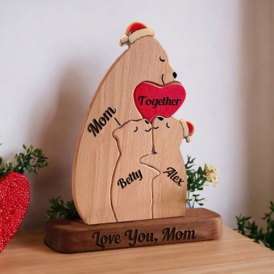 Custom Wooden Bear Family Puzzle Keepsake Gift For Mom Grandma Christmas Gift