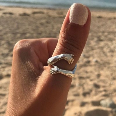 S925 Sterling Silver Personalised Couple Hug Name Ring-I Will Give You A Hug Love