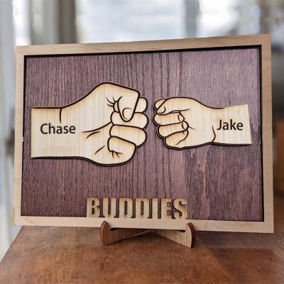 Personalised Dad and Kids Fist Bump With Name Frame Sign For Father's Day