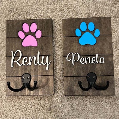 Personalised 3D Dog Paw Shiplap Leash Holder