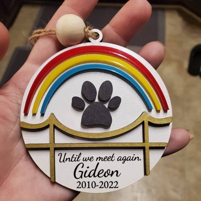 Personalised Wood Pet Paw Memorial Ornament Rainbow Bridge with Name Engraved
