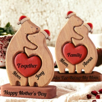 Custom Wooden Bear Family Puzzle Keepsake Gift For Mother's Day Gift