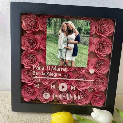 Personalised Spotify Flower Shadow Box With Best Friends Photo For Anniversary Galentine's Day