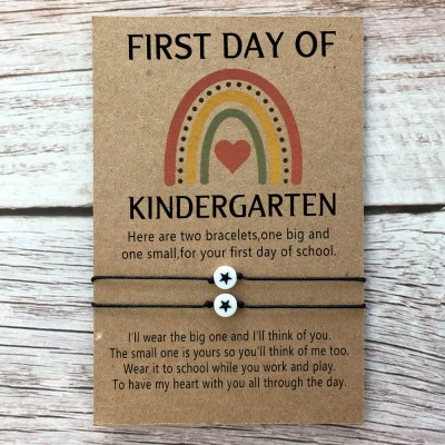 First Day of Kindergarten Back to School Bracelet Mummy and Me Anxiety Separation Wish Gifts For Kid Set of 2