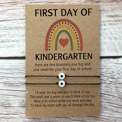 First Day of Kindergarten Back to School Bracelet Mommy and Me Anxiety Separation Wish Gifts For Kid Set of 2