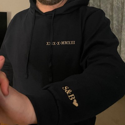 Custom Embroidered Roman Numeral Sweatshirt Hoodie With Initial On Sleeve For Couple Valentine's Day Anniversary