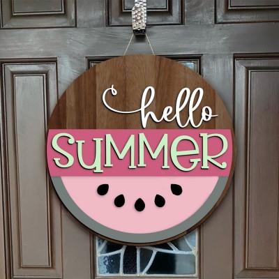 Wooden Hello Summer Door Hanger Farmhouse Decor Entry Way Wall Welcome Sign